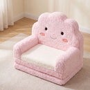 Pink cloud toddler flip-out sofa, front view in seating configuration
