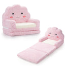 Pink cloud toddler flip-out sofa, folded and unfolded product views