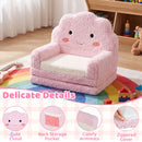 Pink cloud toddler flip-out sofa, back pocket, armrests and zippered cover