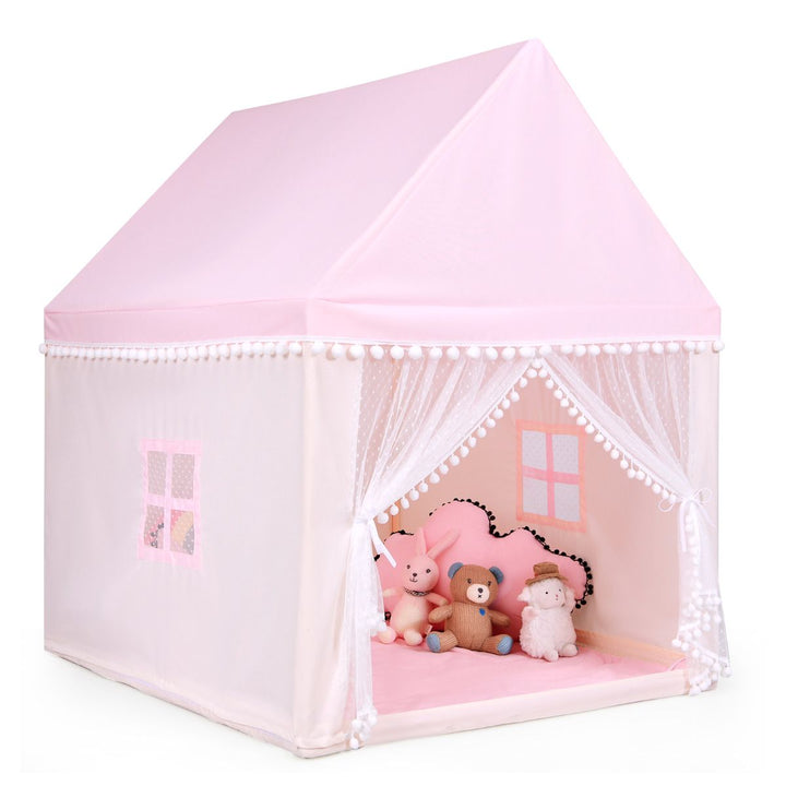 Pink Fabric Playhouse Tent with Wooden Frame and Mat – pink playhouse with supplied floor mat
