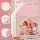 Pink Fabric Playhouse Tent with Wooden Frame and Mat – windows and tie-back curtains