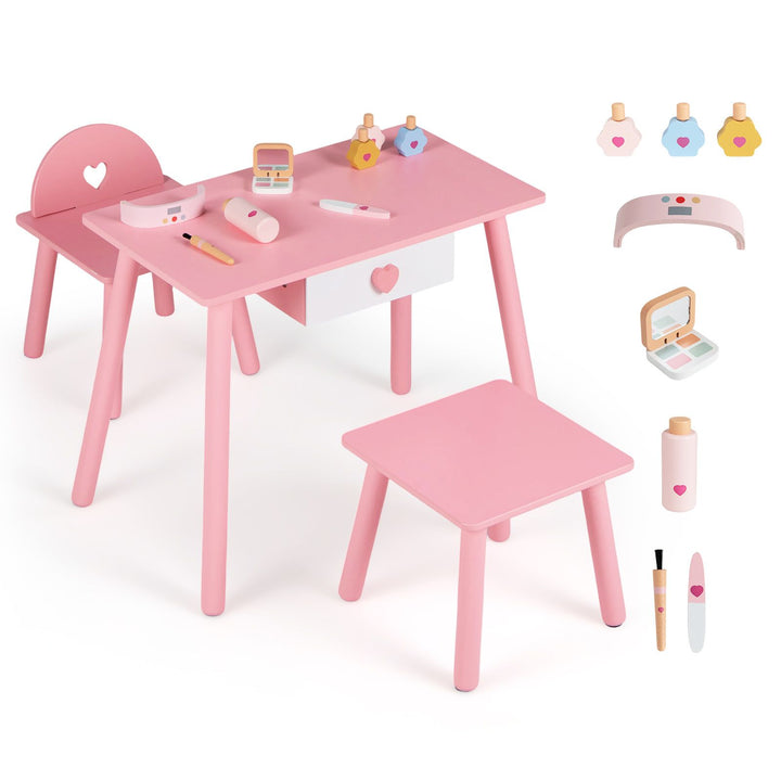 Pink Kids Pretend Nail Salon Table, Chair and Stool, Pink, view 3