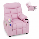 Pink kids recliner front view with adjustable backrest inset