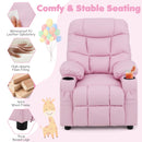 Pink recliner PU upholstery, foam padding and wood frame details