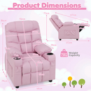 Pink kids recliner dimensions and 75 kg weight capacity diagram