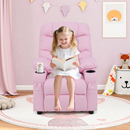 Child reading in the upright pink kids recliner