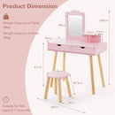 Pink Kids Vanity and Stool with Two Drawers – Pink product view 4