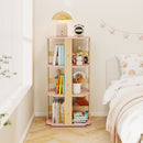 Pink Three-Tier Rotating Kids Bookcase – Side view with books
