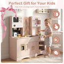 Pink Wooden Play Kitchen with Coffee Maker and Toy Clocks, Pink, view 11