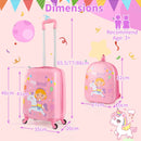 Pony Print Kids Spinner Suitcase and Backpack Set – Pink – dimension diagram