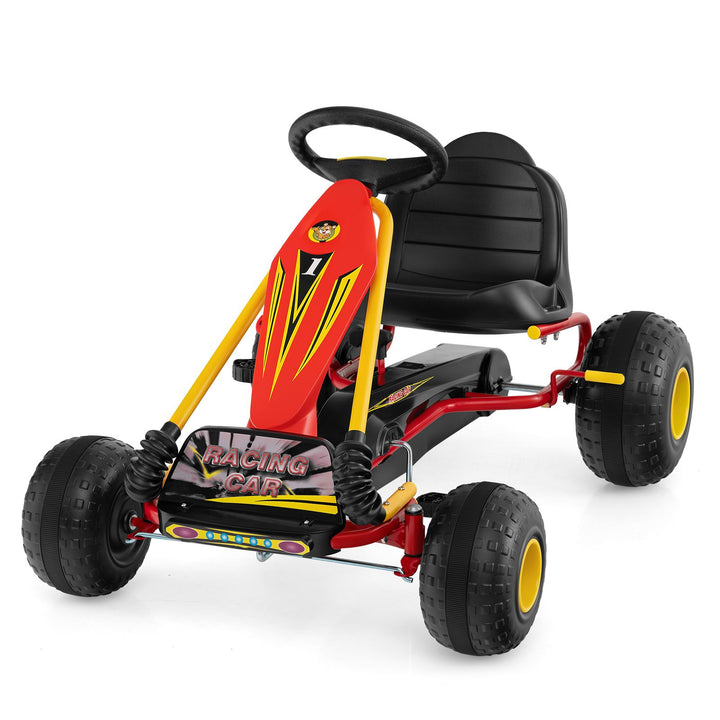 Red Pedal Go Kart with Adjustable Seat and Handbrake – red racing-design pedal kart