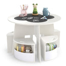 Round Kids Blackboard Table and Four Storage Stools – White product view 2