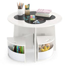 Round Kids Blackboard Table and Four Storage Stools – White product view 6