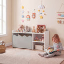 Scalloped Kids Storage Shelf with Rolling Toy Box – Grey product view 6