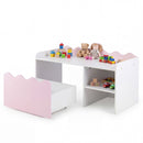 Scalloped Kids Storage Shelf with Rolling Toy Box – Pink product view 3