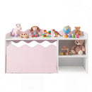 Scalloped Kids Storage Shelf with Rolling Toy Box – Pink product view 4