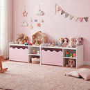 Scalloped Kids Storage Shelf with Rolling Toy Box – Pink product view 7