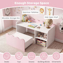 Scalloped Kids Storage Shelf with Rolling Toy Box – Pink product view 9