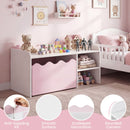 Scalloped Kids Storage Shelf with Rolling Toy Box – Pink product view 11