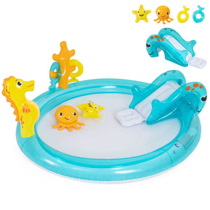 Seahorse Spray Pool with Slide and Ring Toss – complete seahorse pool set