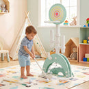 Six-in-One Kids Sports Stand with Adjustable Hoop – indoor mini golf play