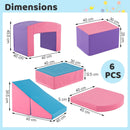 Six-Piece Foam Climbing Set with Tunnel and Folding Ramp – dimensions of all six components