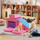 Six-Piece Foam Climbing Set with Tunnel and Folding Ramp – pink set with supervised play