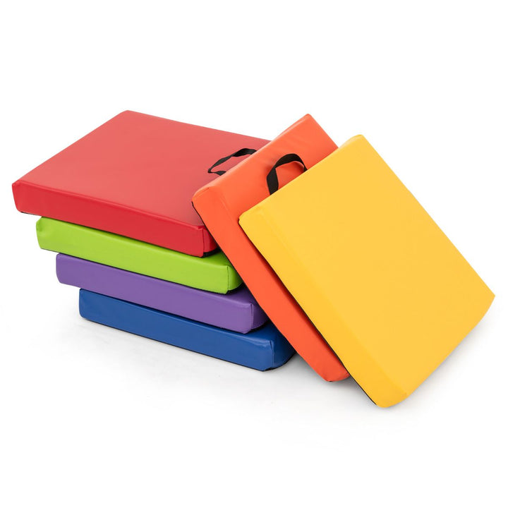 Six-Piece Kids Floor Cushion Set with Carry Handles – six coloured cushions with carry handles