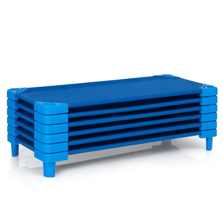 Six Stackable Daycare Cots with Removable Fabric – blue six-cot set