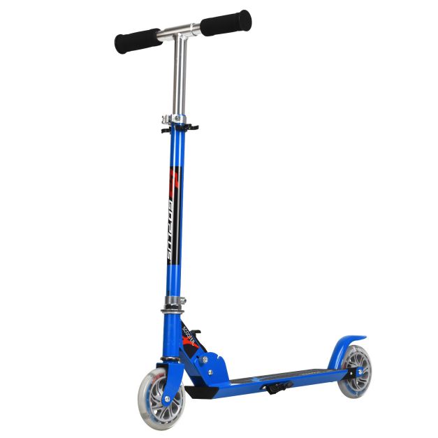 Blue lightweight folding kids kick scooter with LED wheels