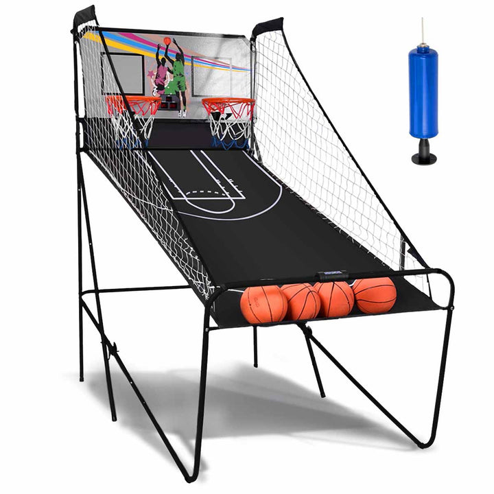 Black complete product, four basketballs and pump
