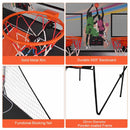 Metal rims, MDF backboard, netting and frame