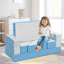 Blue and white eight-piece PU foam play sofa in room setting