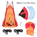 Orange swing tent parts and assembled configuration