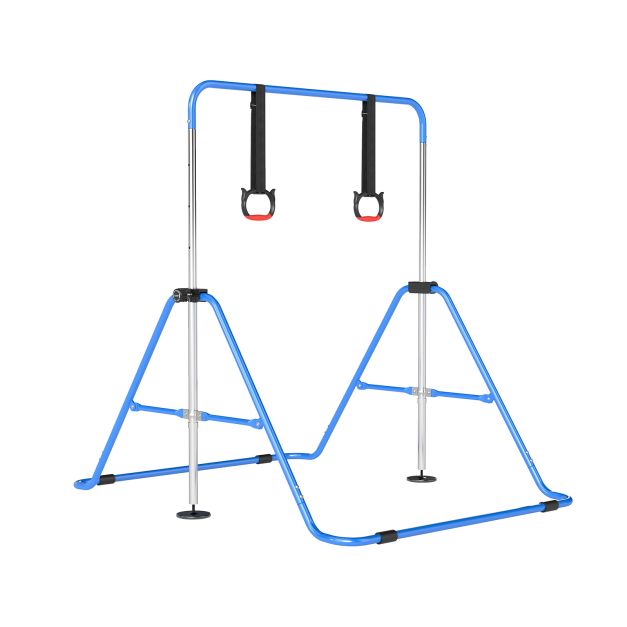 Navy folding gymnastics bar with adjustable hanging rings