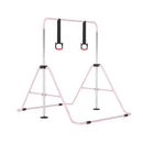 Pink folding gymnastics bar with adjustable hanging rings