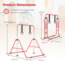 Red gymnastics bar open and folded dimensions and four height settings
