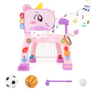 Pink unicorn sports activity centre with hoop, goal, rings, golf club and play balls