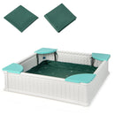 Square Sandpit with Four Corner Seats and Cover – white sandpit with four seats and covers