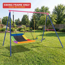 Red/Blue swing frame NP12964-1HS in an outdoor setting; swings and lanyards sold separately