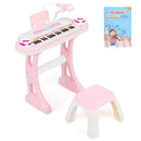 Pink 37-key kids keyboard with music stand, stool, microphone and music score