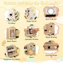Nine hands-on activities including shape sorter, xylophone, mirrors and maze