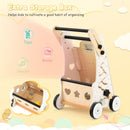 Rear storage compartment on the natural wooden activity push toy