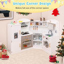White corner play kitchen showing the corner layout