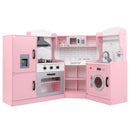 Pink wooden corner play kitchen, front view