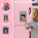 Pink play kitchen dispenser releasing the included pretend ice cubes