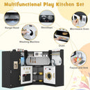Black play kitchen pretend appliances, hob, sink and rotating tap