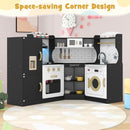 Black corner play kitchen styled in a playroom