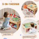 Red-bin wooden train table: reversible tabletop for train play, study and activities