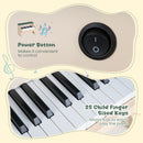 Power button and keys of the green and beige toy piano
